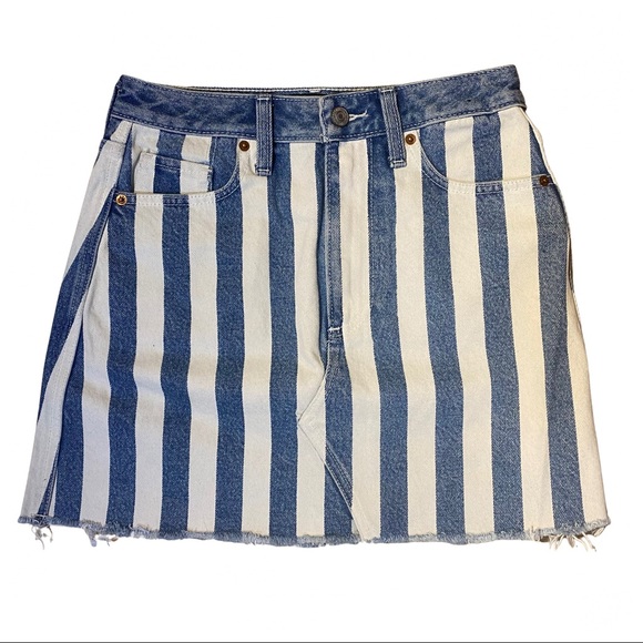 Abercrombie and Fitch Blue and White Stripe Denim Mini Skirt with fringe size 26 - Picture 10 of 10